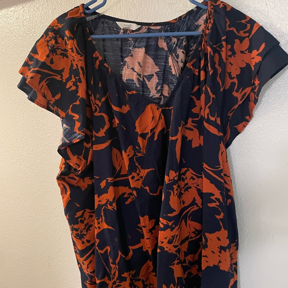 Floral Navy and Orange Blouse